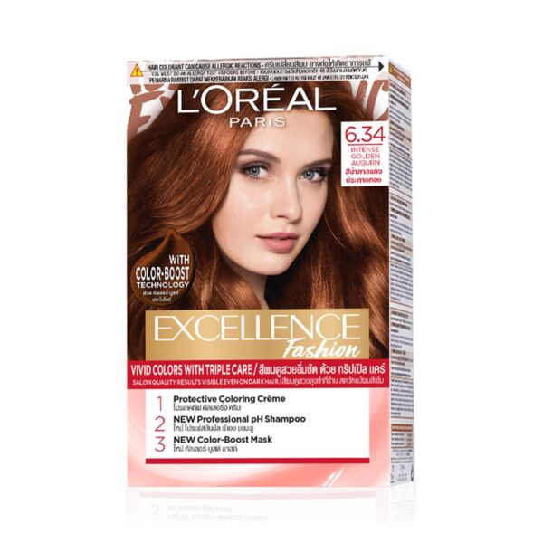 L'Oreal Paris Excellence Fashion Highlights Hair Color 6.34 Intense Golden Auburn (172 ml) - L'Oreal Paris