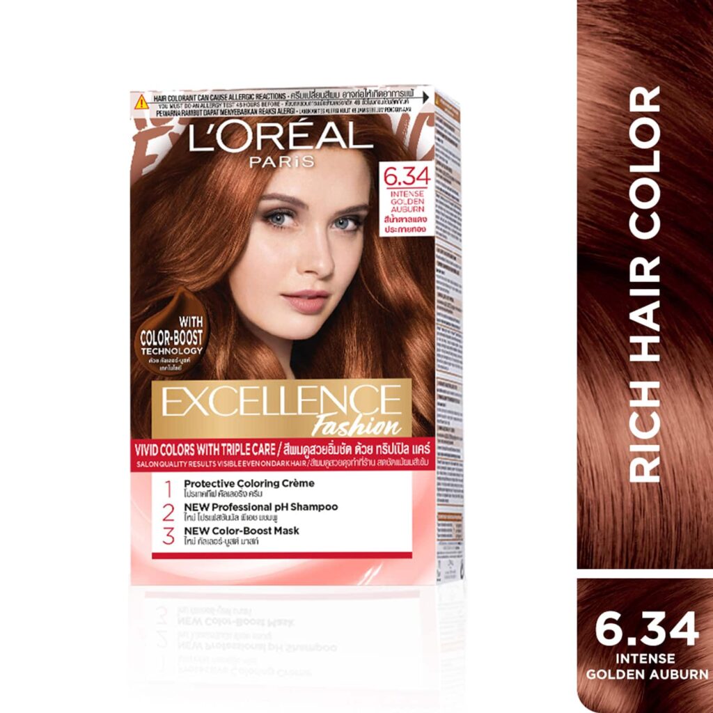 L'Oreal Paris Excellence Fashion Highlights Hair Color 6.34 Intense Golden Auburn (172 ml) - L'Oreal Paris