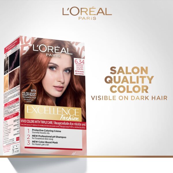 L'Oreal Paris Excellence Fashion Highlights Hair Color 6.34 Intense Golden Auburn (172 ml) - L'Oreal Paris