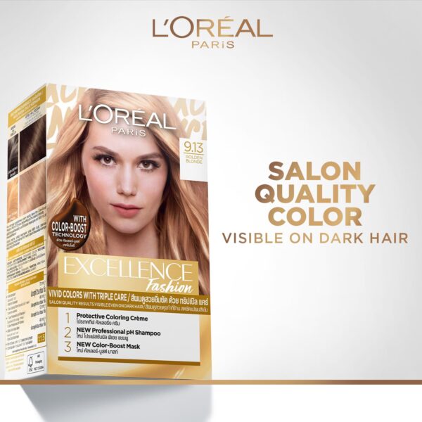 L'Oreal Paris Excellence Fashion Highlights Hair Color 9.13 Golden Beige Blonde (172 ml) - L'Oreal Paris