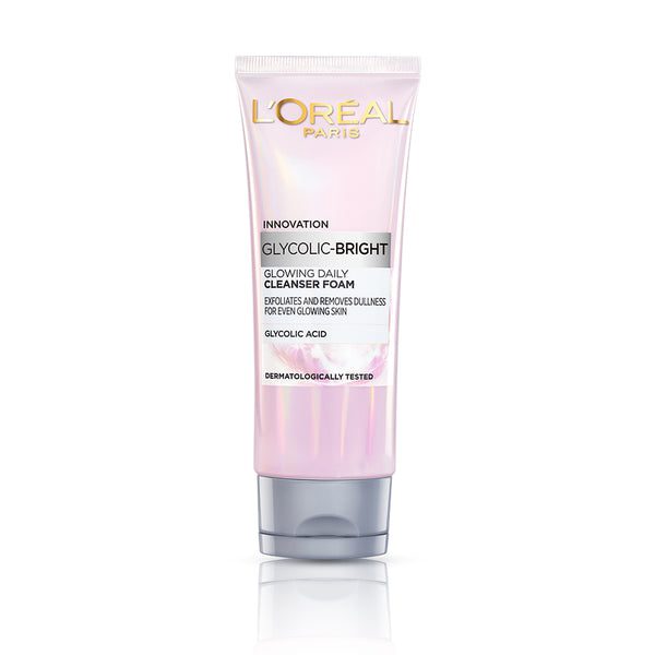 L'Oréal Paris Glycolic Bright Daily Foaming Face Cleanser, 100ml | Glycolic Acid Face Wash for Dull Skin | Daily Glowing Facial Cleanser