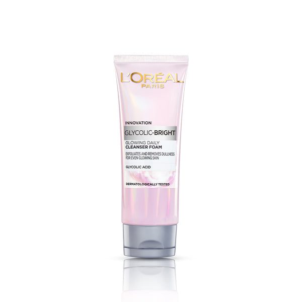 L'Oréal Paris Glycolic Bright Daily Foaming Face Cleanser, 50ml | Glycolic Acid Face Wash for Dull Skin | Daily Glowing Facial Cleanser