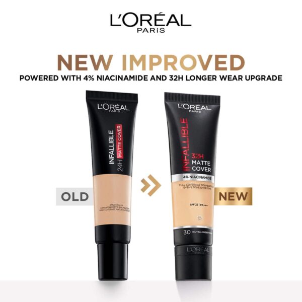 L'Oreal Paris Infallible 32H Matte Cover Liquid Foundation - 110 Cool Undertone (30ml) - L'Oreal Paris