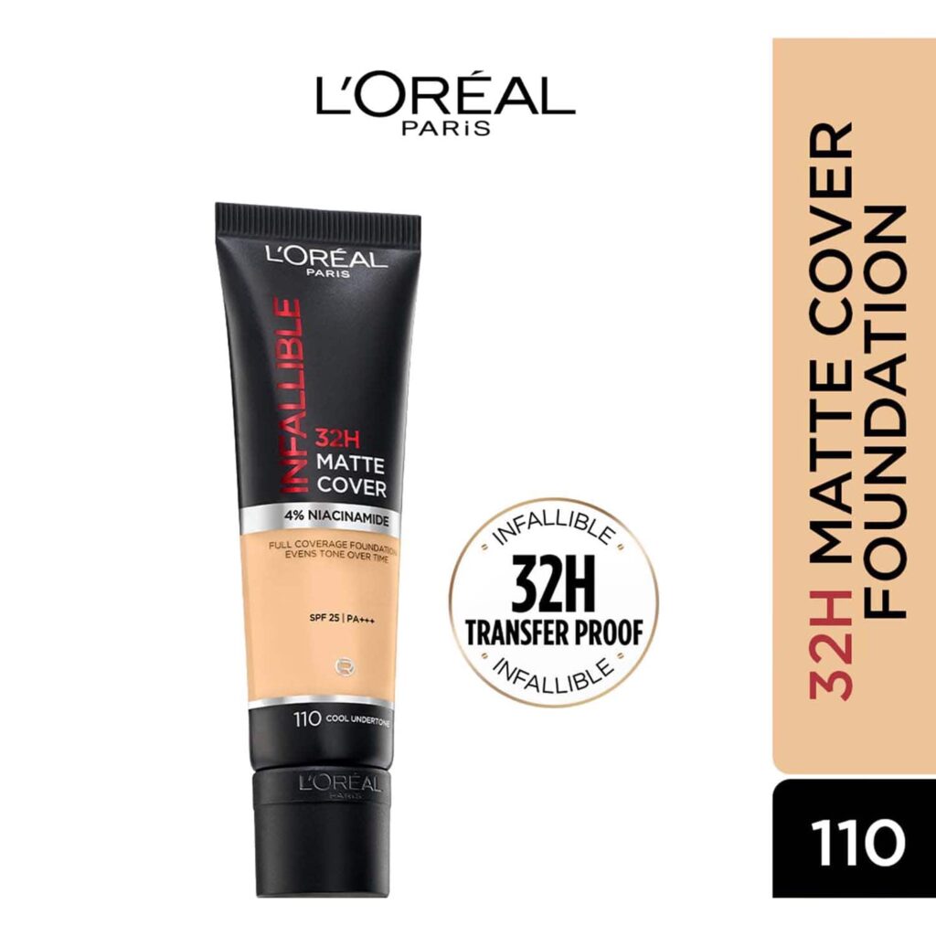 L'Oreal Paris Infallible 32H Matte Cover Liquid Foundation - 110 Cool Undertone (30ml) - L'Oreal Paris