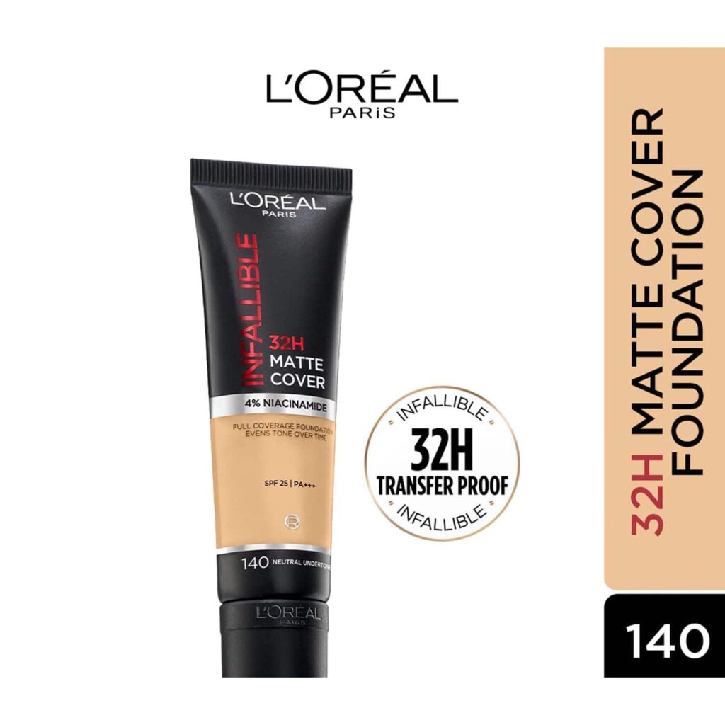 L'Oreal Paris Infallible 32H Matte Cover Liquid Foundation - 140 Neutral Undertone (30ml) - L'Oreal Paris