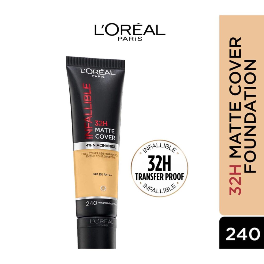 L'Oreal Paris Infallible 32H Matte Cover Liquid Foundation - 240 Warm Undertone (30ml) - L'Oreal Paris