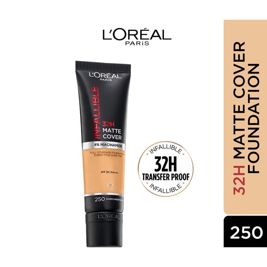 L'Oreal Paris Infallible 32H Matte Cover Liquid Foundation - 250 Warm Undertone (30ml) - L'Oreal Paris