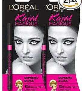 L'OREAL PARIS Magique Kajal Pencil, Black, 0.35G (Pack Of 2) Matte Finish