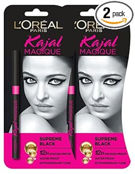 L'OREAL PARIS Magique Kajal Pencil, Black, 0.35G (Pack Of 2) Matte Finish
