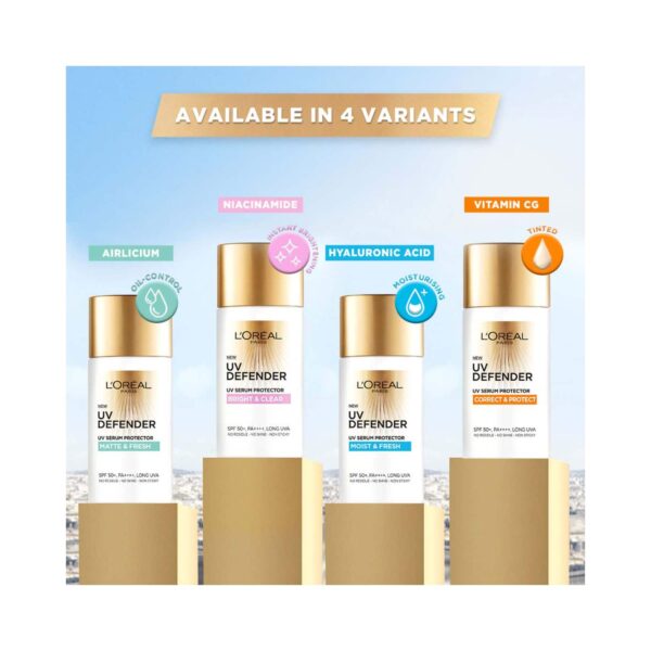 L'Oreal Paris UV Defender Serum Protector Sunscreen SPF 50 PA+++ - Bright & Clear (50ml) - L'Oreal Paris
