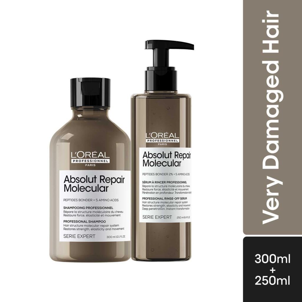 L'OREAL PROFESSIONNEL Absolut Repair Molecular Shampoo & Serum Combo For Damaged Hair(300 ml+250 ml) - L'OREAL PROFESSIONNEL