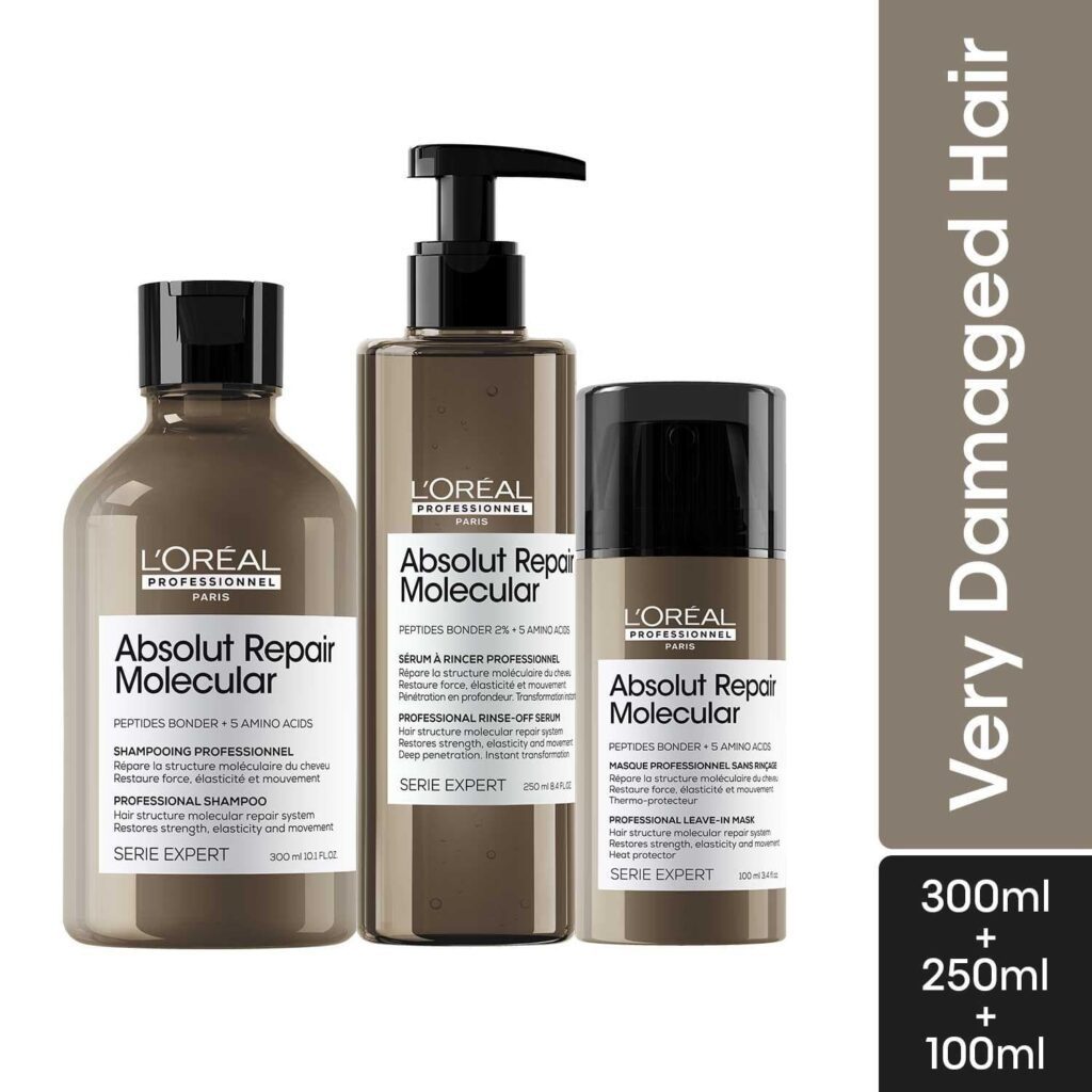 L'OREAL PROFESSIONNEL Absolut Repair Molecular Shampoo, Serum & Mask Combo (300 ml+250 ml+100 ml) - L'OREAL PROFESSIONNEL