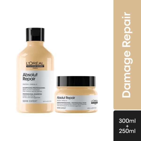 L'Oreal Professionnel Absolut Repair Shampoo (300 ml) Hair Mask (250 ml) Combo For Damaged Hair - L'OREAL PROFESSIONNEL