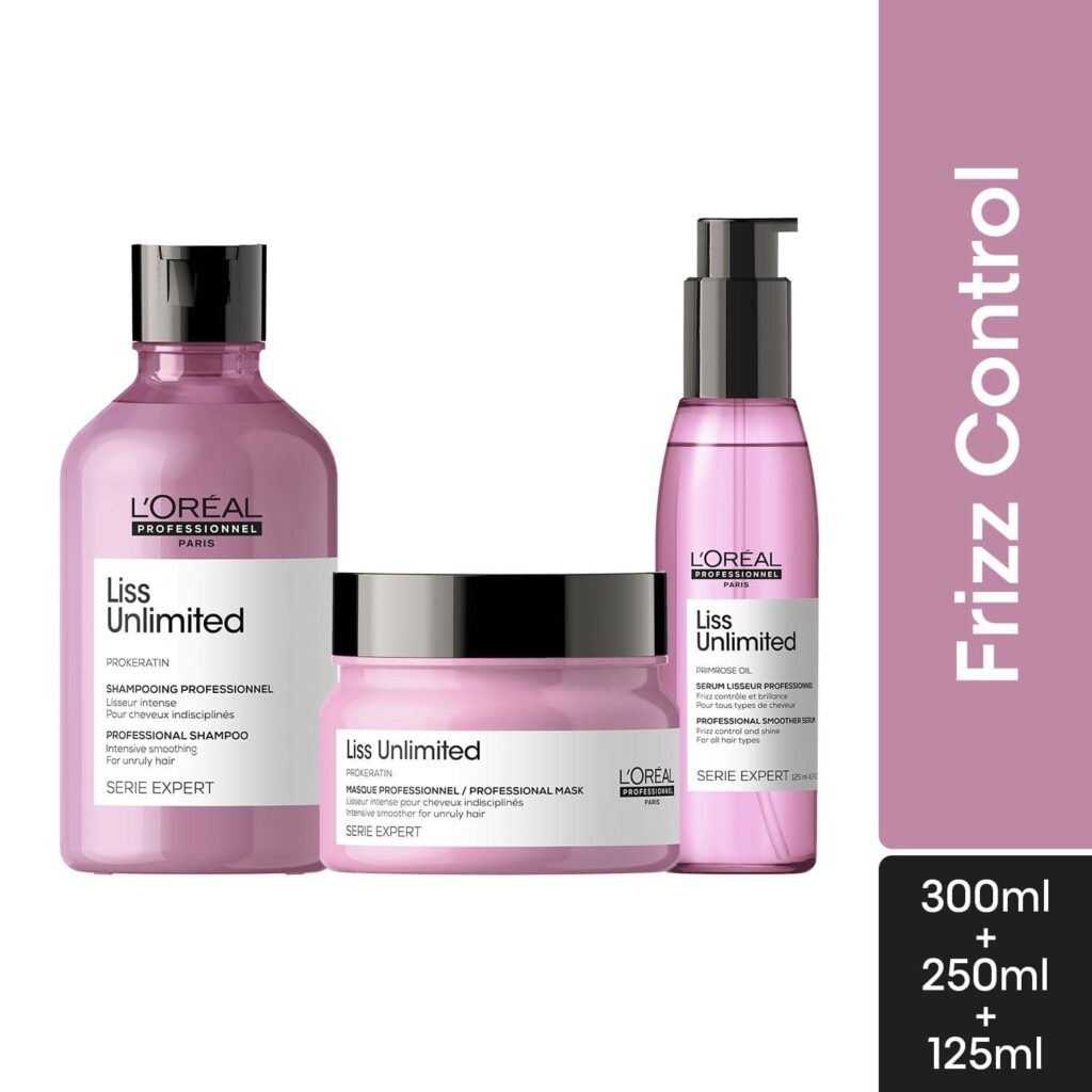 L'OREAL PROFESSIONNEL Liss Unlimited Shampoo (300 ml), Hair Mask (250g) & Hair Serum (125 ml) Combo - L'OREAL PROFESSIONNEL
