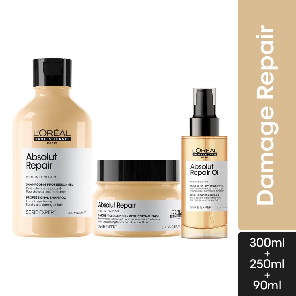L'Oreal Professionnel Repair Shampoo (300 ml) Hair Mask (250 g) & Hair Serum (90 ml) Combo - L'OREAL PROFESSIONNEL