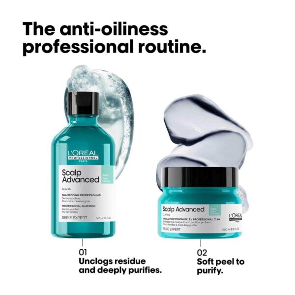 L'OREAL PROFESSIONNEL Scalp Anti-Oiliness Shampoo (300 ml), 2-In-1 Deep Purifier Clay (250 g) Combo - L'OREAL PROFESSIONNEL