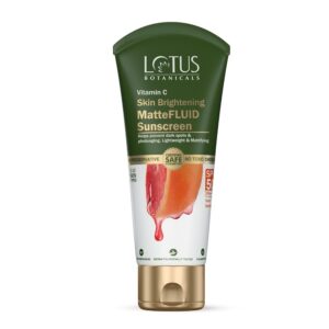 Lotus Botanicals Vitamin C Skin Brightening MatteFluid Sunscreen | SPF 50 | PA+++ | 100x Vitamin C | Protects from Sun, UV Rays | Brightens Skin | No White Cast | Water...