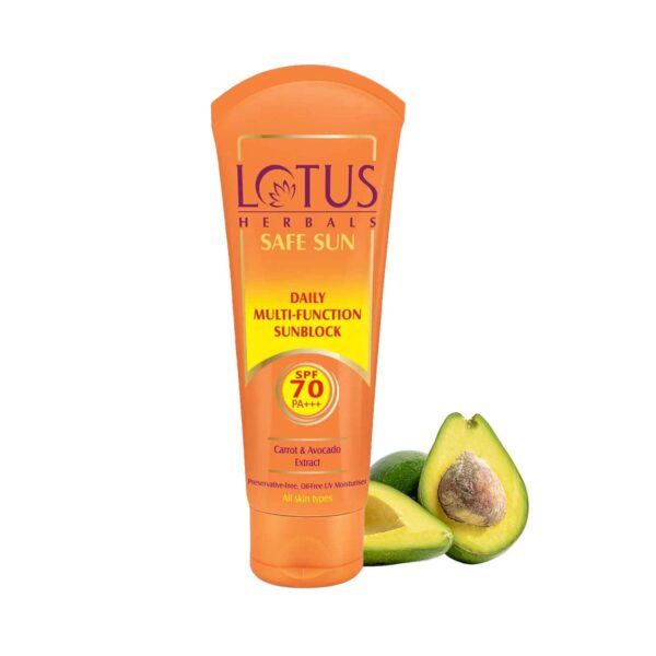 Lotus Herbals Safe Sun Daily Multi-Function Sunblock SPF 70 Sunscreen - (60g) - Lotus Herbals