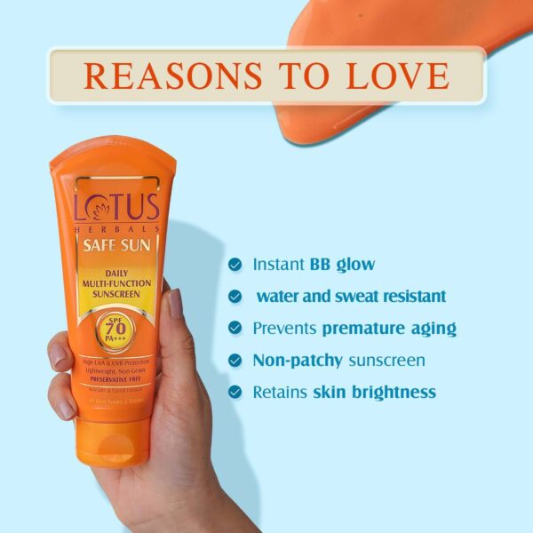 Lotus Herbals Safe Sun Daily Multi-Function Sunblock SPF 70 Sunscreen - (60g) - Lotus Herbals