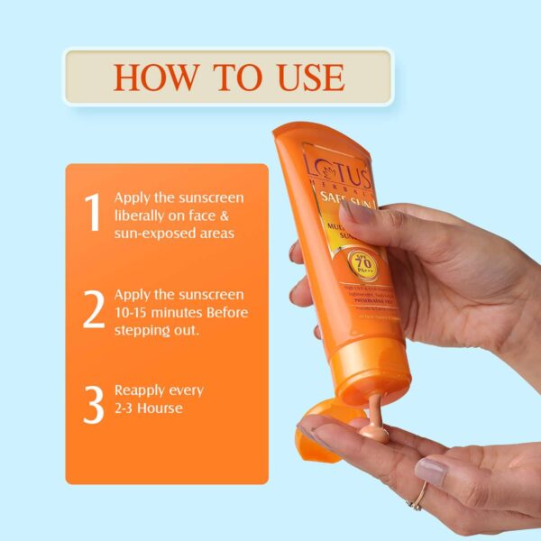 Lotus Herbals Safe Sun Daily Multi-Function Sunblock SPF 70 Sunscreen - (60g) - Lotus Herbals