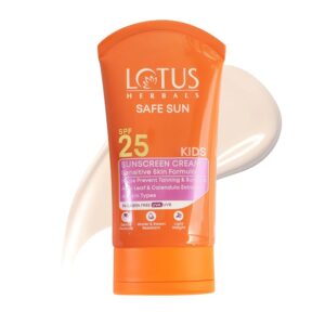 Lotus Herbals Safe Sun Kids Sunscreen Cream - Sensitive Skin Formula | SPF 25 | Non Greasy | Sweat & Waterproof | 50g