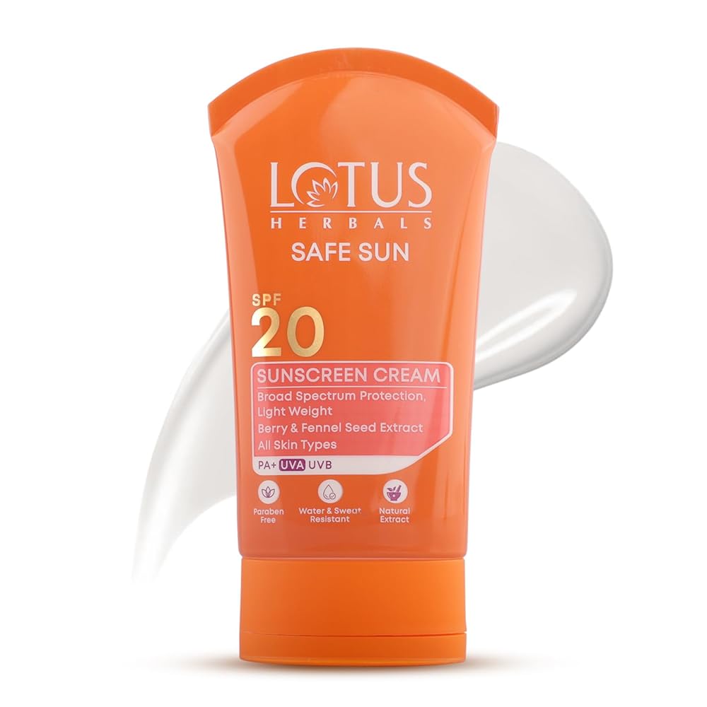 Lotus Herbals Safe Sun Sunscreen Cream - Breezy Berry SPF 20 PA+For All Skin type, Sweat & Waterproof Non-Greasy 50g,White
