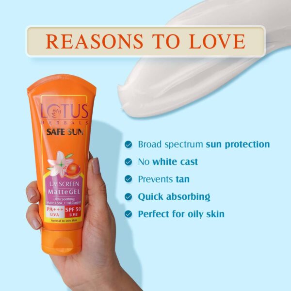 Lotus Herbals Safe Sun UV Screen Matte Gel Pa+++ SPF 50 Sunscreen - (30g) - Lotus Herbals