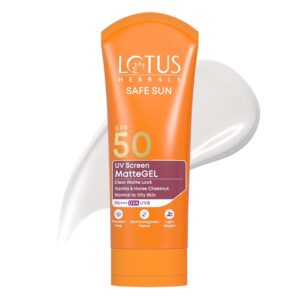 Lotus Herbals Sunscreen for Women & Men | Safe Sun UV Screen Matte Gel Sunscreen SPF 50 & PA+++ | UVA & UVB Protection | Comfrey, Vanilla, Horse Chestnut Extract | No White Cast...