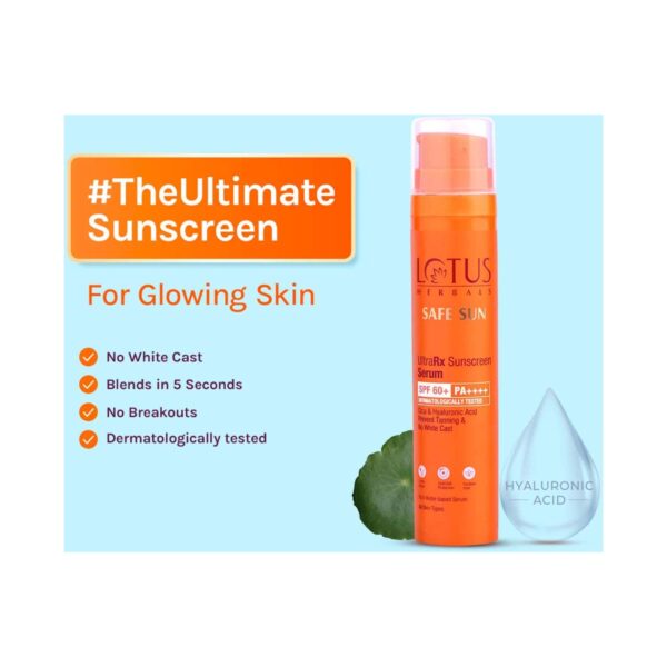 Lotus Herbals UltraRX Sunscreen Serum SPF 60+ PA++++ All Skin Types Dermatologically Tested (50 ml) - Lotus Herbals