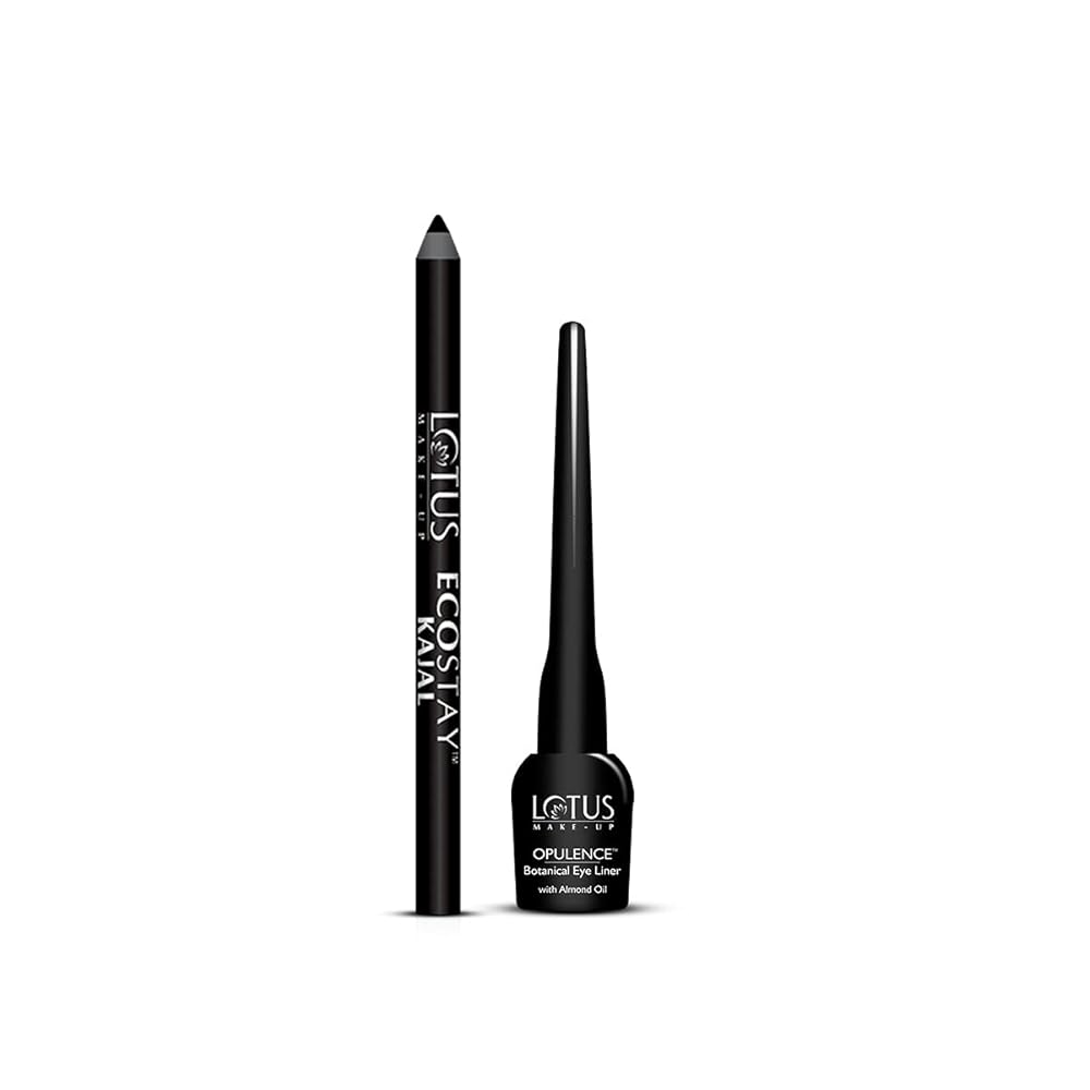 Lotus Makeup Eye Combo | Ecostay Kajal Pencil Stick | Opulence Eye Liner | 5.2g Black
