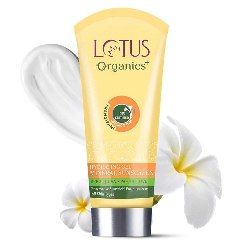Lotus Organics+ Hydrating Gel Mineral Sunscreen | Non-greasy | Fast Absorbing | 100% Certified Organic Frangipani | SPF 30 | PA+++ | UVA & UVB Rays | Strengthens Skin Barrier |...