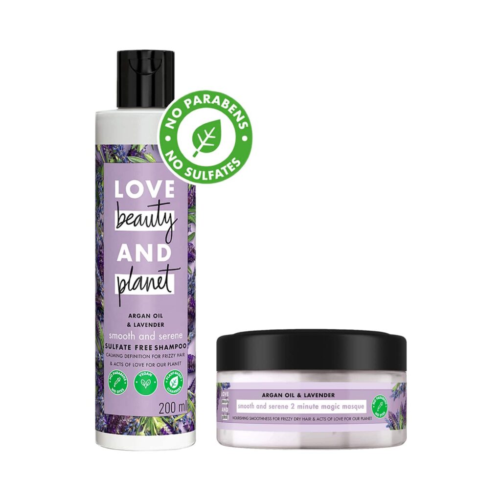 LOVE beauty AND planet Argan Oil & Lavender Sulfate Free Smooth And Serene Shampoo & Hair Mask Combo - LOVE beauty AND planet