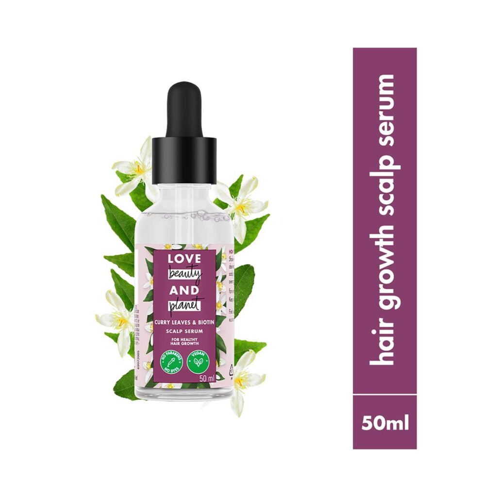 LOVE beauty AND planet Hair Growth Scalp Serum with Curry Leaves Vegan Biotin & Anagain (50 ml) - LOVE beauty AND planet