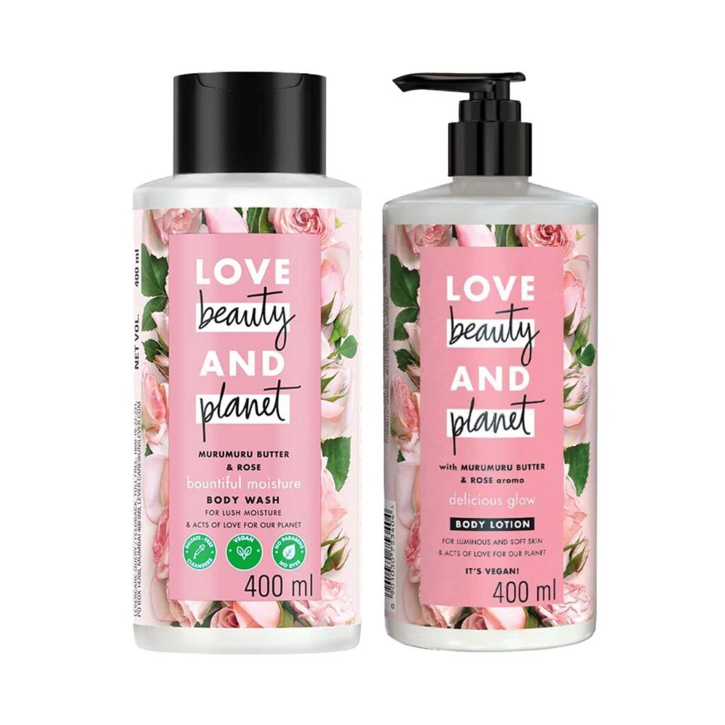 LOVE beauty AND planet Murumuru Butter And Rose Aroma Delicious Glow Body Lotion + Body Wash - LOVE beauty AND planet