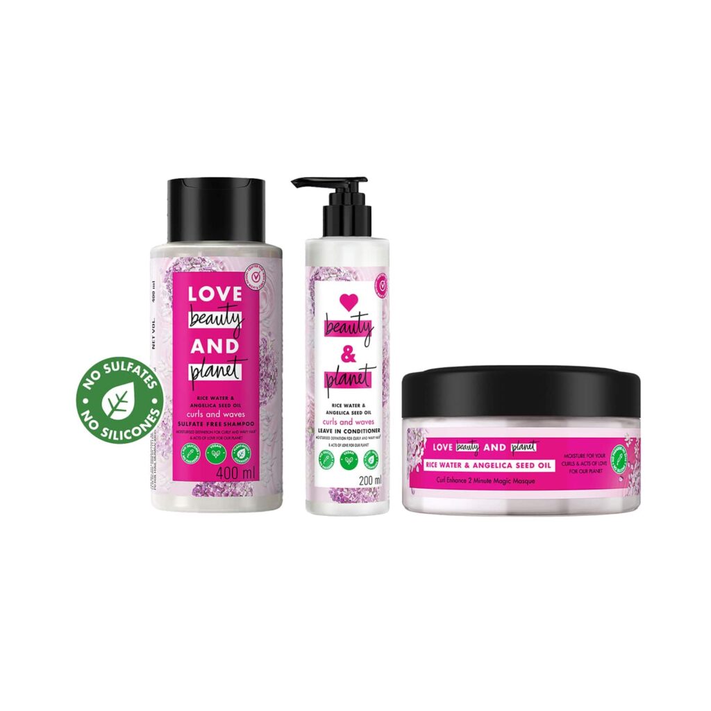 LOVE beauty AND planet Rice Water & Angelica Seed Oil Shampoo & Mask, Leave In Conditioner - LOVE beauty AND planet