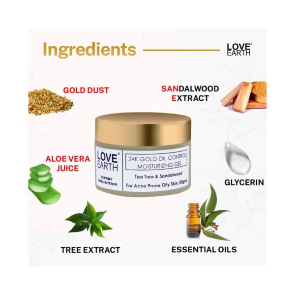 Love Earth 24K Gold Oil Control Moisturizing Gel With Aloe Vera Extract For & Acne-Prone (50g) - Love Earth