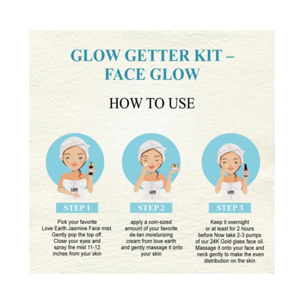 Love Earth Glow Getter Kit Jasmine Face Mist With De-Tan Moisturizing Cream (3pcs) - Love Earth
