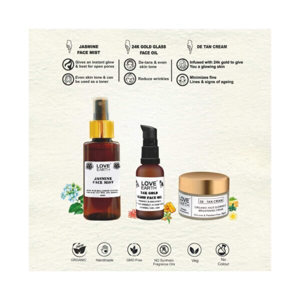 Love Earth Glow Getter Kit Jasmine Face Mist With De-Tan Moisturizing Cream (3pcs) - Love Earth