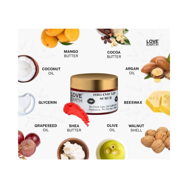 Love Earth Organic Lip Scrub With Shea Butter & Vitamin E For Lip Hydration & Repair (30g) - Love Earth