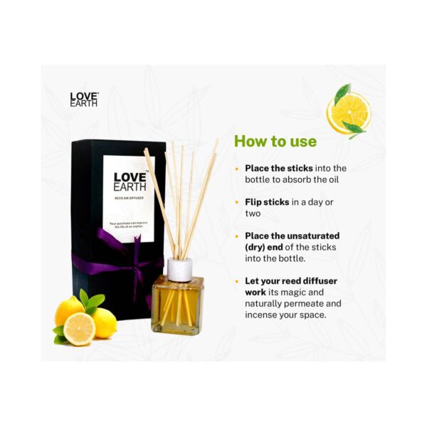 Love Earth Premium Reed Diffuser Lemon Scent Toxin-Free Fragrance (30ml) - Love Earth