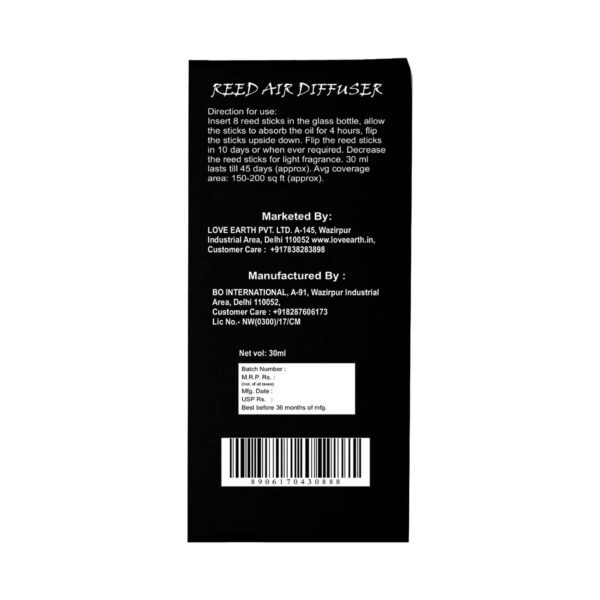 Love Earth Premium Reed Diffuser Mogra Scent Long Lasting Fragrance (30ml) - Love Earth