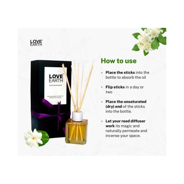 Love Earth Premium Reed Diffuser Mogra Scent Long Lasting Fragrance (30ml) - Love Earth