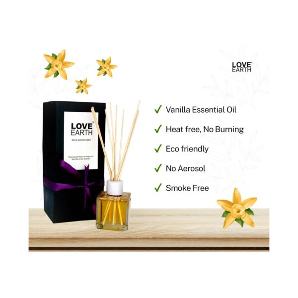 Love Earth Premium Reed Diffuser Vanilla Aromatherapy Long Lasting Fragrance (30ml) - Love Earth