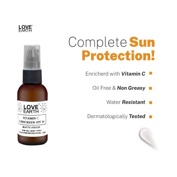 Love Earth Vitamin C Sunscreen SPF 50 UVA UVB Ray Protection With Vitamin C & Essential Oils (50ml) - Love Earth