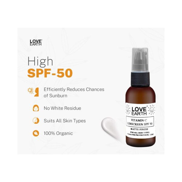 Love Earth Vitamin C Sunscreen SPF 50 UVA UVB Ray Protection With Vitamin C & Essential Oils (50ml) - Love Earth