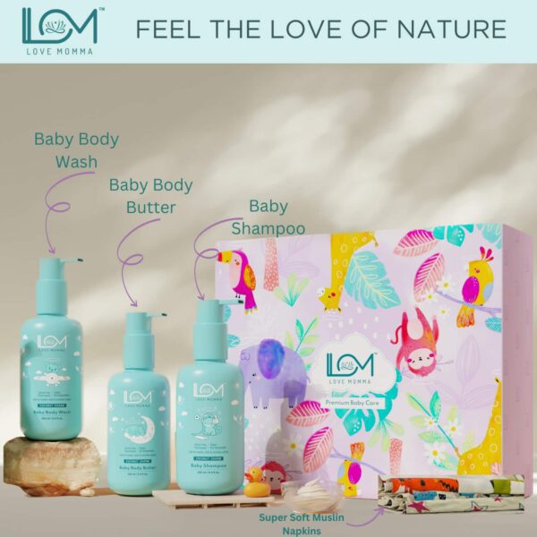 Love Momma Napkins Gift Hamper for Baby Skin Care (Baby Shampoo, Body Butter, Body Wash) - (3 pcs) - Love Momma