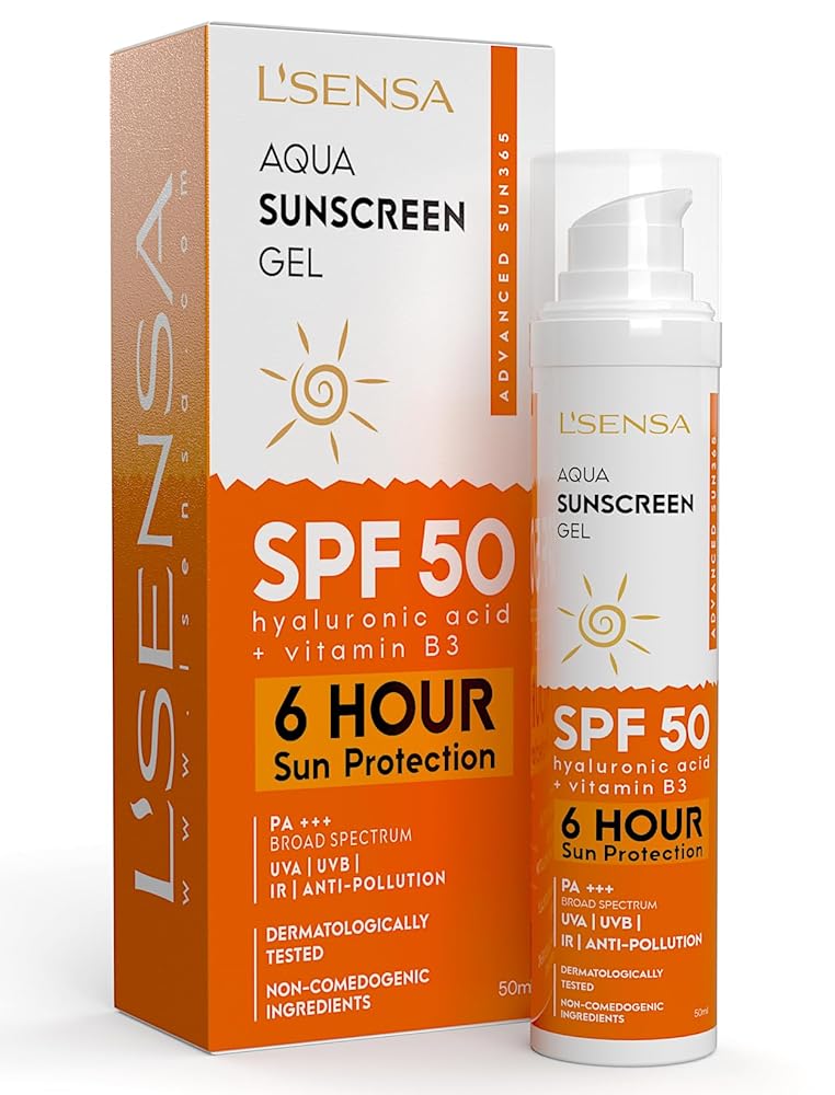 L'SENSA Sunscreen SPF 50 for Oily Skin, Anti-Tan, Waterproof Sun cream, 1% Hyaluronic Aqua Gel, Free from Oxybenzone, For Oily, Combination & Ace Prone Skin, Make-Up Friendly...