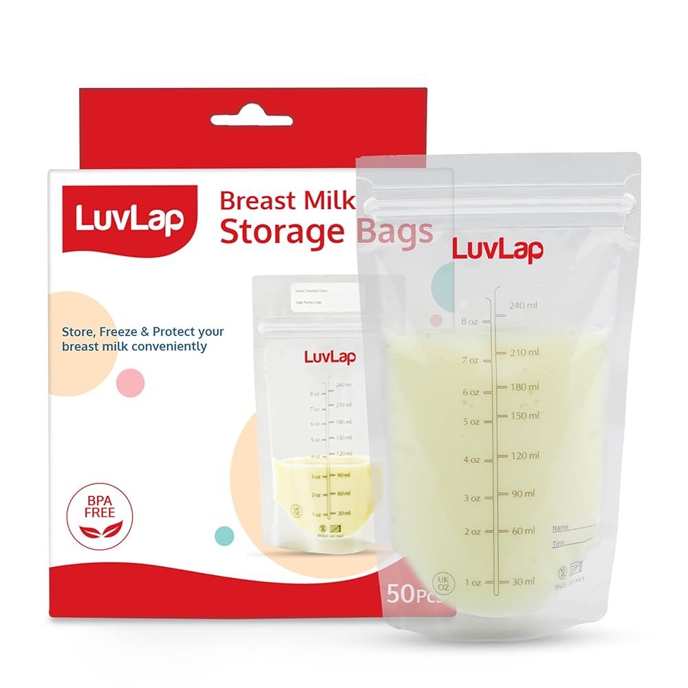LuvLap Baby Breast Milk Storage Bags (Pack of 50), BPA Free Disposable Milk Freezer Bags for Breast Feeding, Transparent