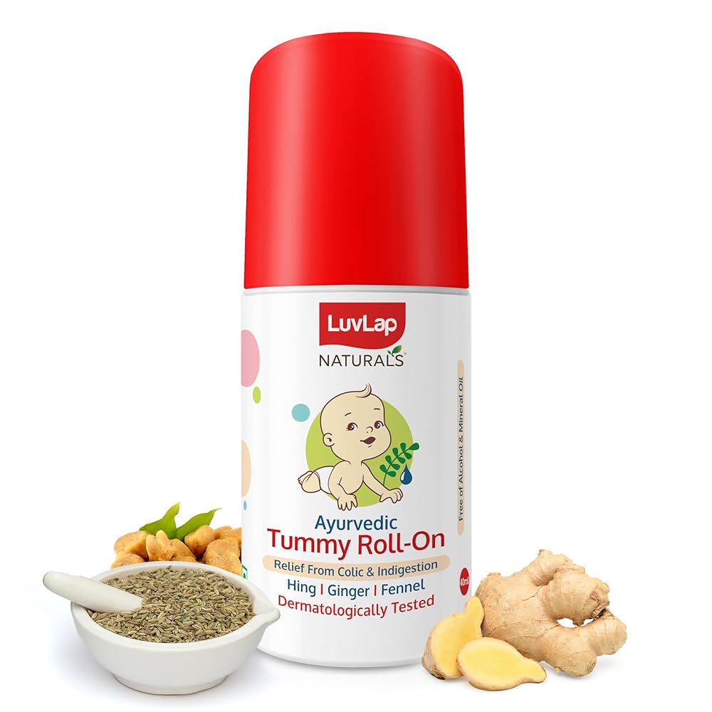 Luvlap Naturals Baby Tummy Roll On Oil for Colic & Gas Relief, Relieves Constipation & Indigestion with Hing, Ginger & Fennel (Saunf), Alcohol free, Dermatologically tested...
