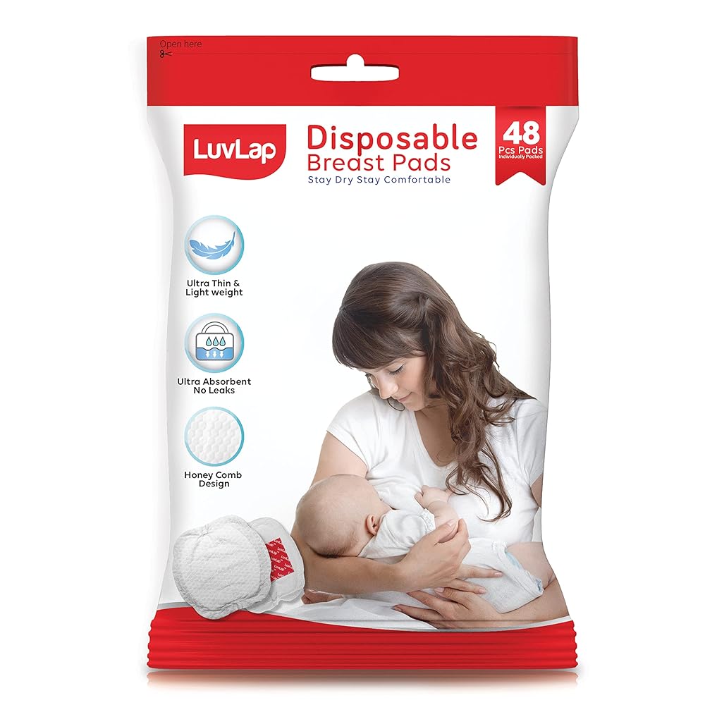 LuvLap Ultra Thin Honeycomb Nursing Breast Pads, 48pcs, Disposable Maternity Pads, Highly Absorbent & Soft, Discreet Fit Breastfeeding pad, New Resealable Pack